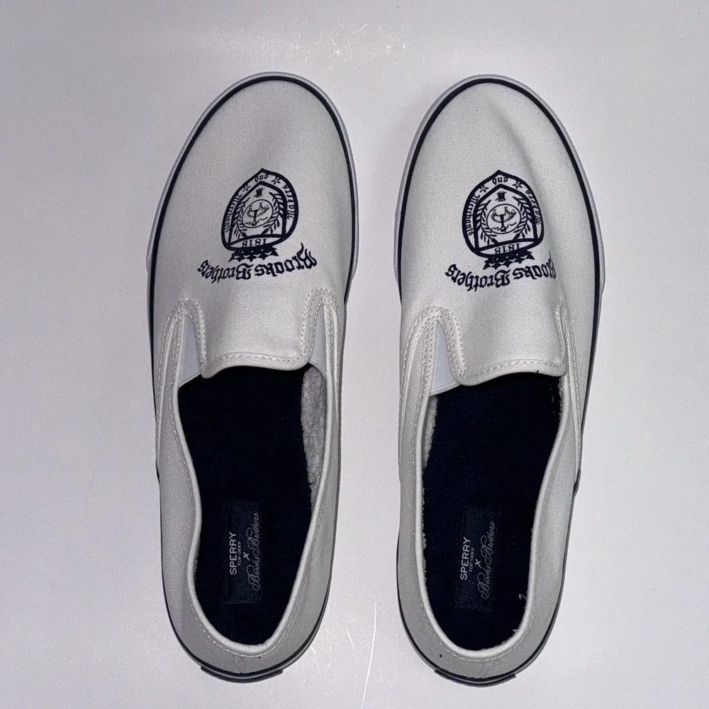 Sperry x Brooks Brothers Crest Slip On White Shoes Sneakers Men's US 10 UK 9